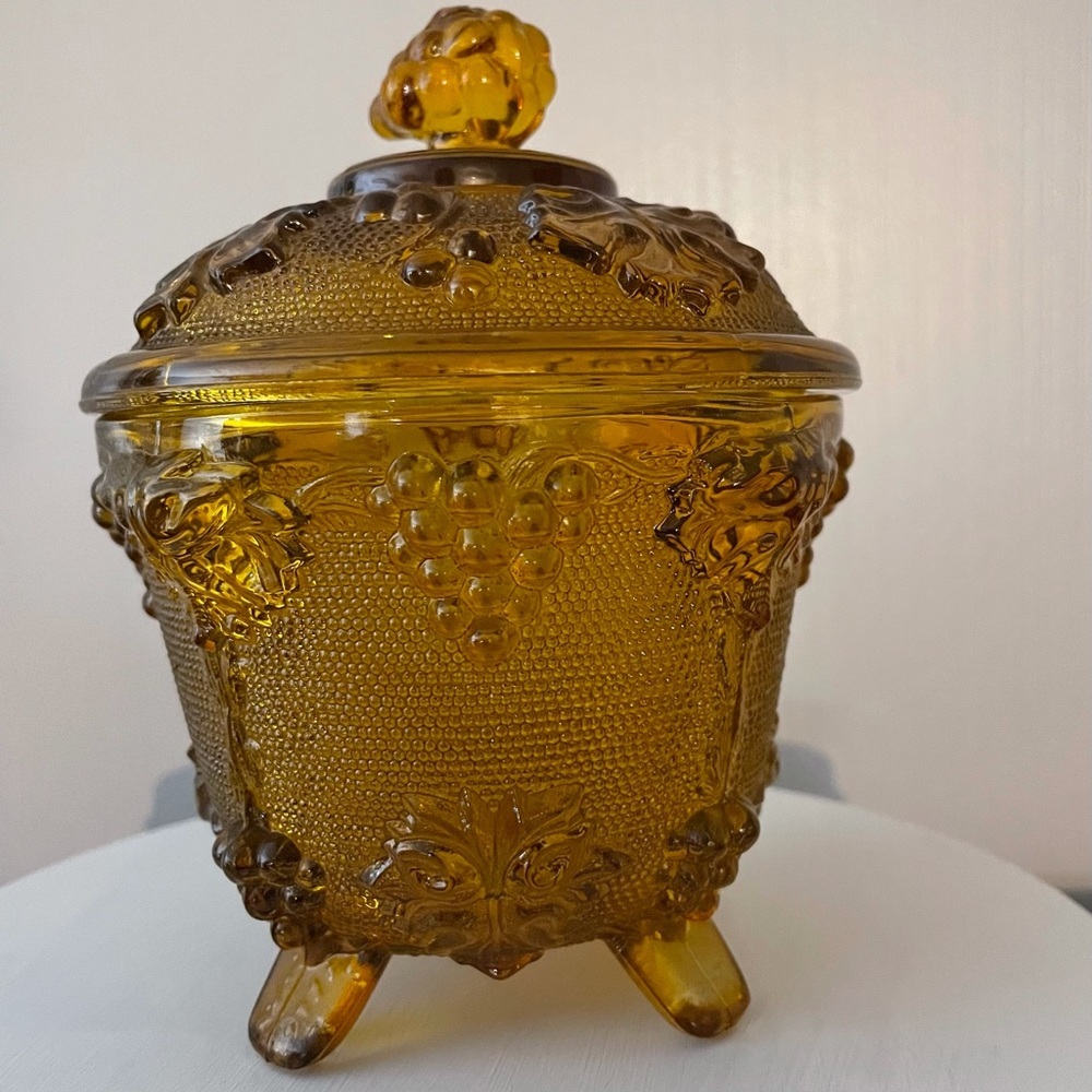 Vintage Amber Jeanette Footed Candy Dish